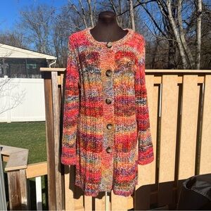 Sundance Pinebrook Wool Blend Multicolor Rainbow Duster Cardigan Sweater Size M